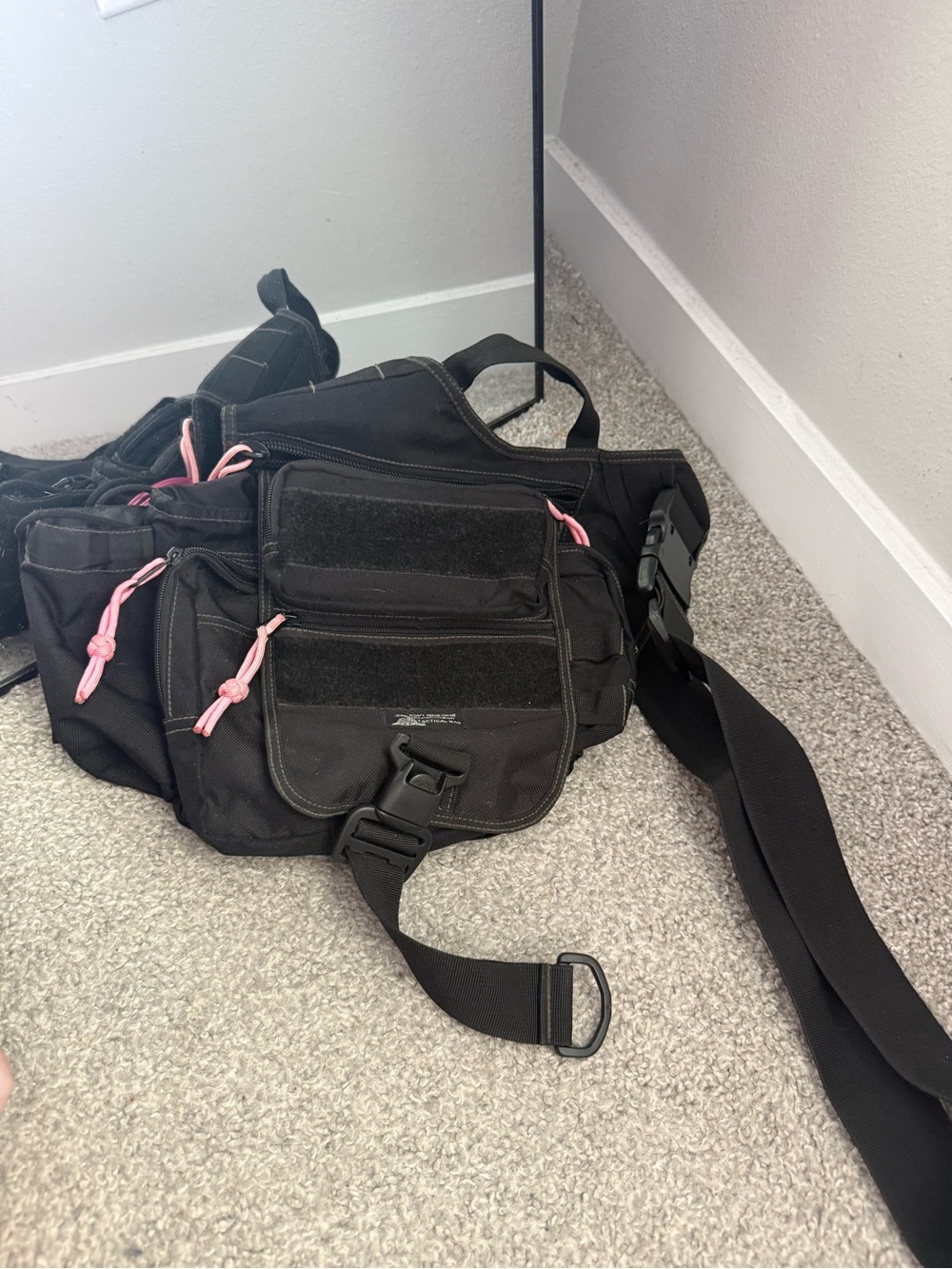 Black Tactical Crossbody Sling Bag with Pink Accents